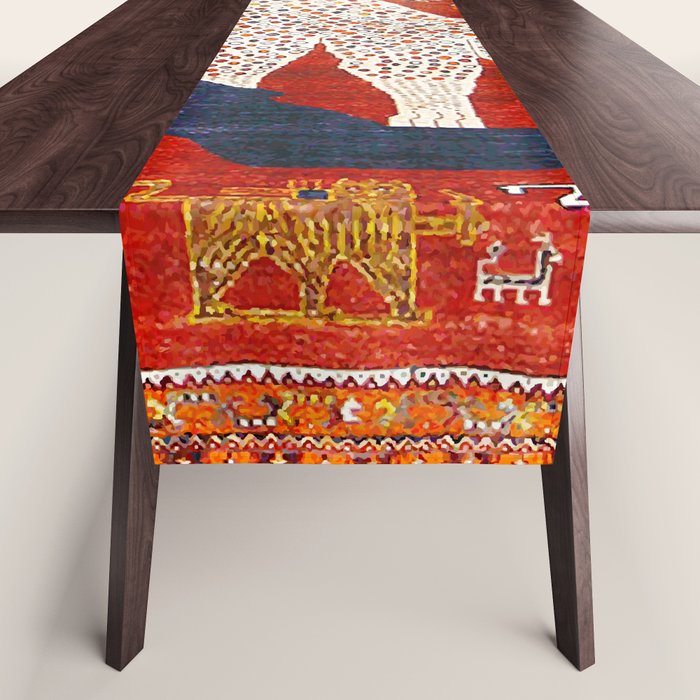 Q'ashqai Snow Leopard Persian Animal Rug Print Table Runner Gallery Image 1