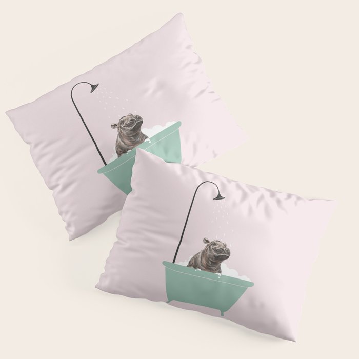 Hippo Enjoying Bubble Bath Pillow Sham Gallery Image 3