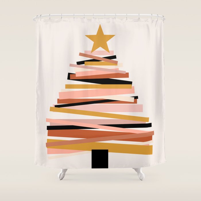 Ribbon Christmas Tree - neutrals Shower Curtain Gallery Image 1
