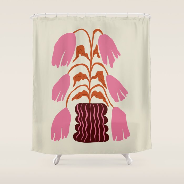 Pink dropping flower pottery   Shower Curtain Gallery Image 1