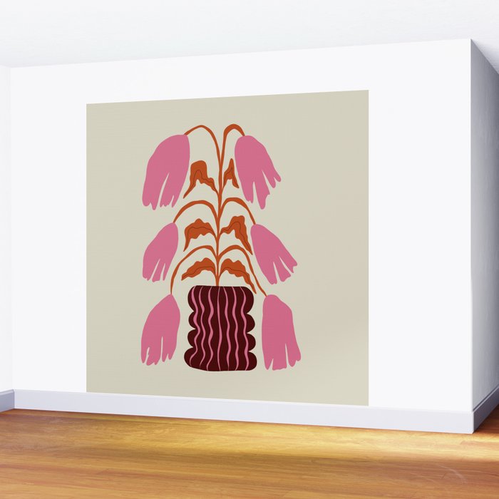 Pink dropping flower pottery   Wall Mural Gallery Image 2