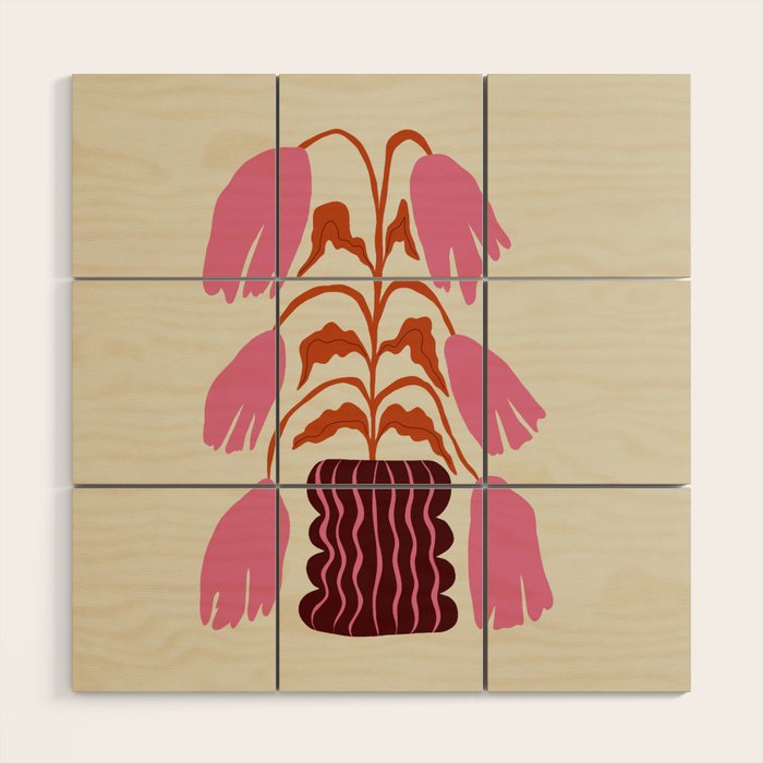 Pink dropping flower pottery   Wood Wall Art Gallery Image 1