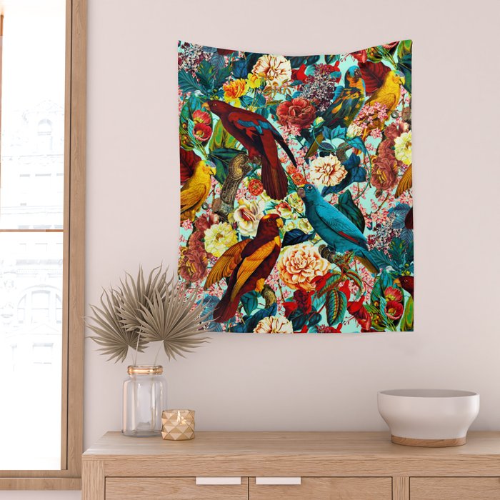 FLORAL AND BIRDS XV Wall Tapestry Gallery Image 2