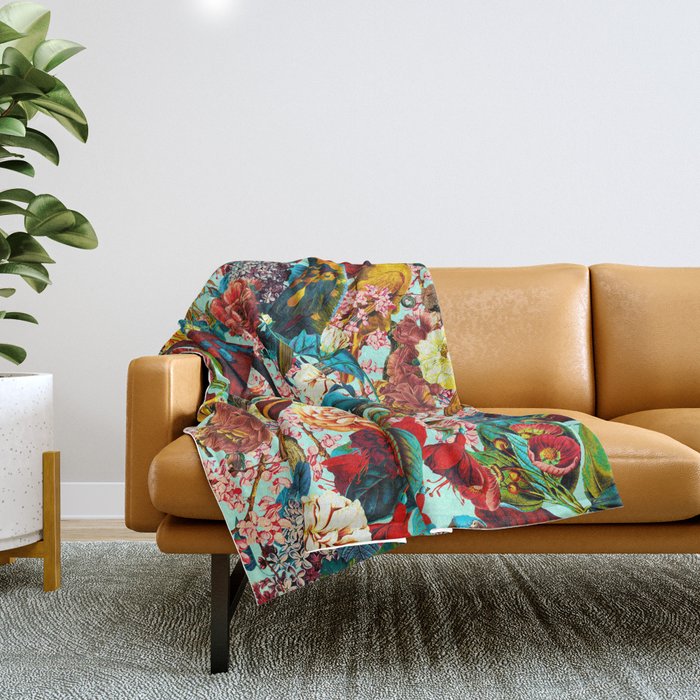 FLORAL AND BIRDS XV Throw Blanket Gallery Image 1