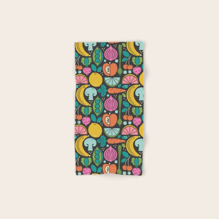 Fruit and Veggies 2025 Calendar - Muli-color on black Bath Towel Gallery Image 1