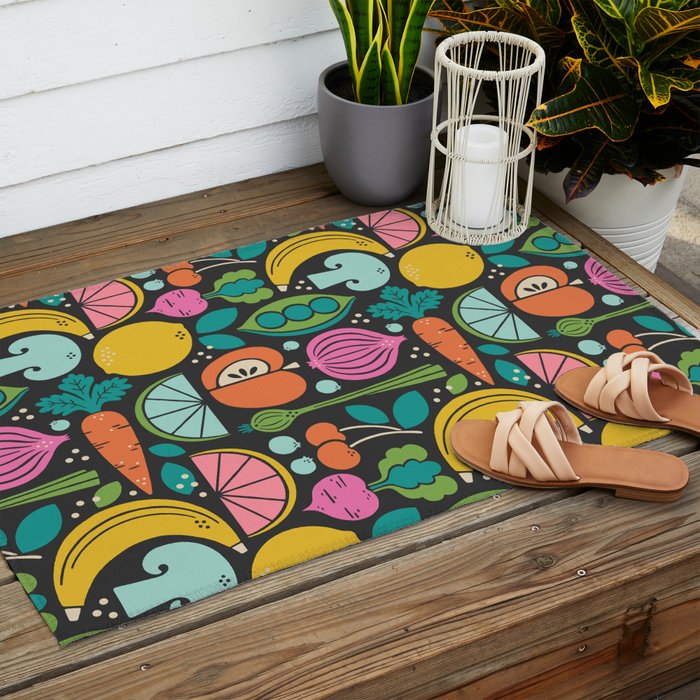 Fruit and Veggies 2025 Calendar - Muli-color on black Outdoor Rug Gallery Image 2