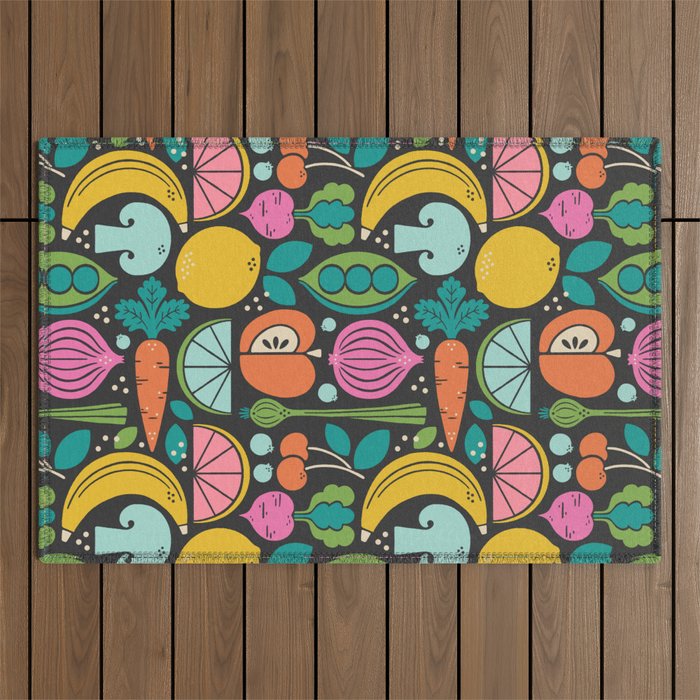 Fruit and Veggies 2025 Calendar - Muli-color on black Outdoor Rug Gallery Image 1
