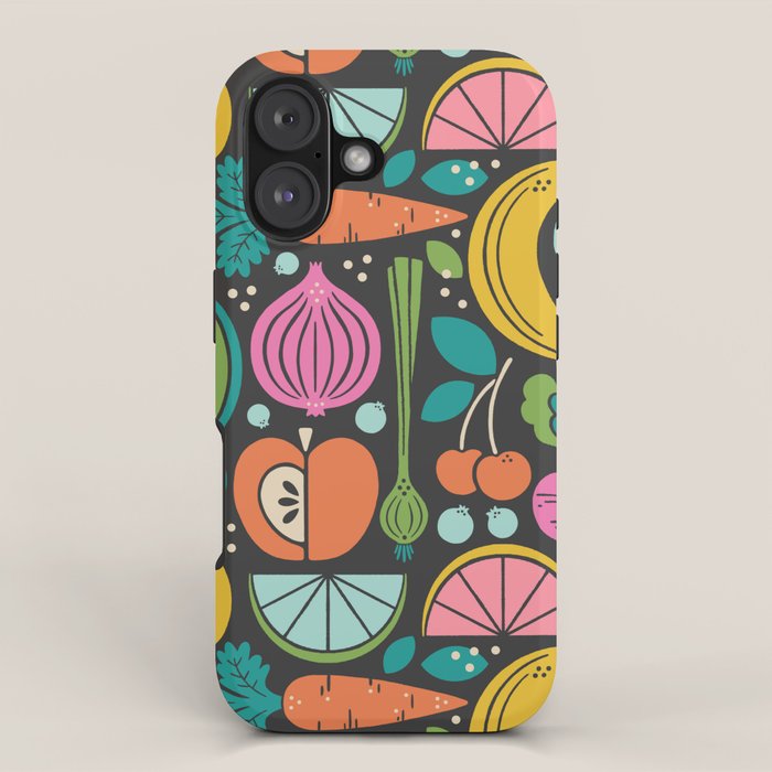 Fruit and Veggies 2025 Calendar - Muli-color on black iPhone Case Gallery Image 1