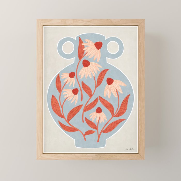 Blue Vase of Daisies Mini Art Print Gallery Image 1