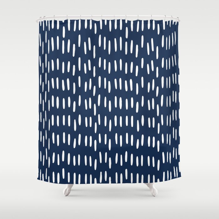 Boho Raindrops in Navy Blue Shower Curtain Gallery Image 1