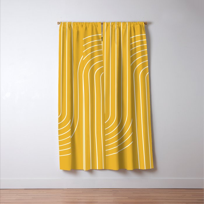 Minimal Line Curvature VIII Golden Yellow Mid Century Modern Arch Abstract Window Curtain Gallery Image 3