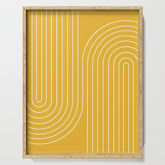Minimal Line Curvature VIII Golden Yellow Mid Century Modern Arch Abstract Serving Tray Gallery Image 1