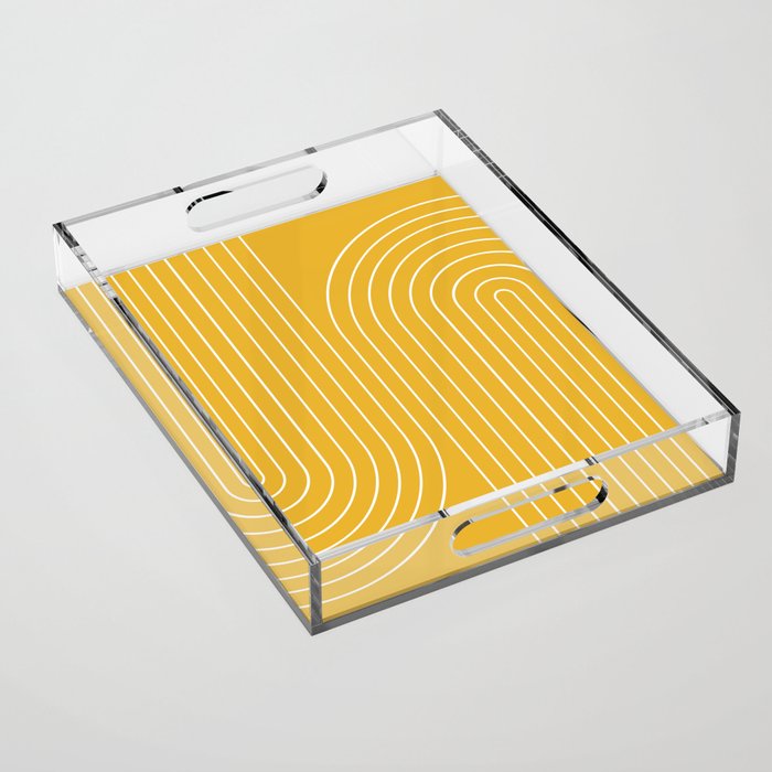 Minimal Line Curvature VIII Golden Yellow Mid Century Modern Arch Abstract Acrylic Tray Gallery Image 1
