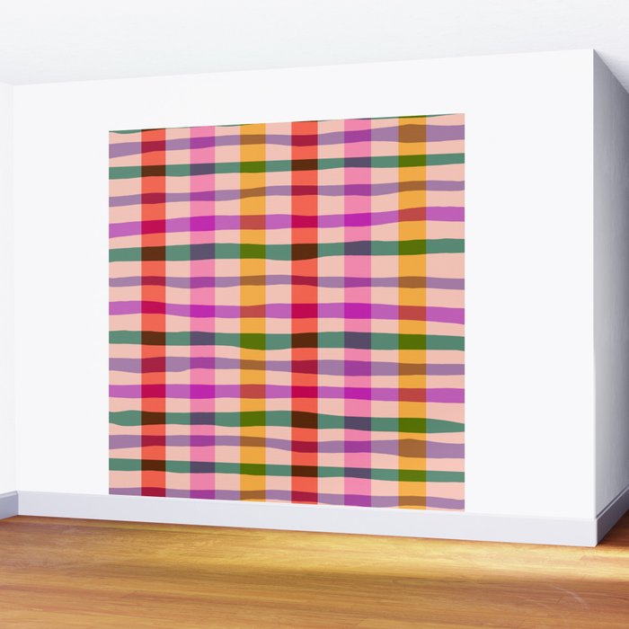 Wobbly Colorful Gingham Pattern Wall Mural Gallery Image 2