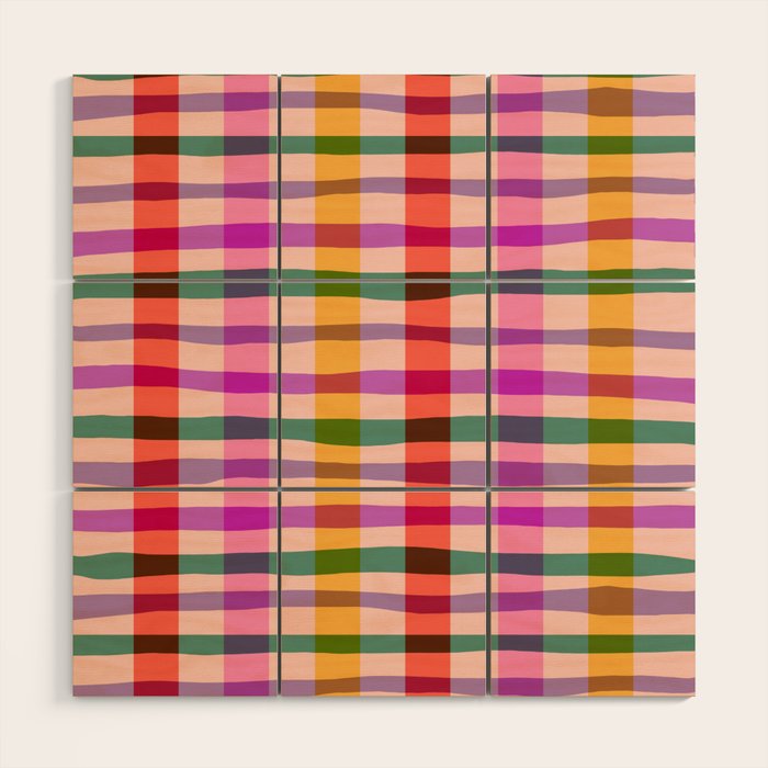 Wobbly Colorful Gingham Pattern Wood Wall Art Gallery Image 1