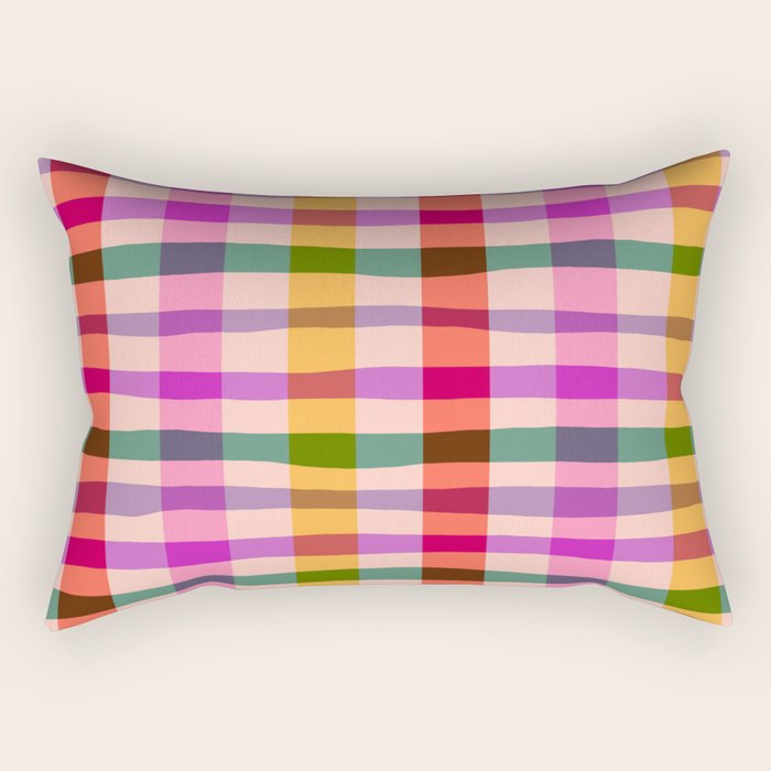 Wobbly Colorful Gingham Pattern Rectangular Pillow Gallery Image 2