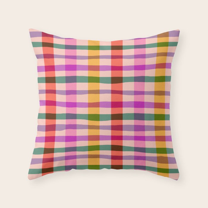 Wobbly Colorful Gingham Pattern Throw Pillow Gallery Image 1