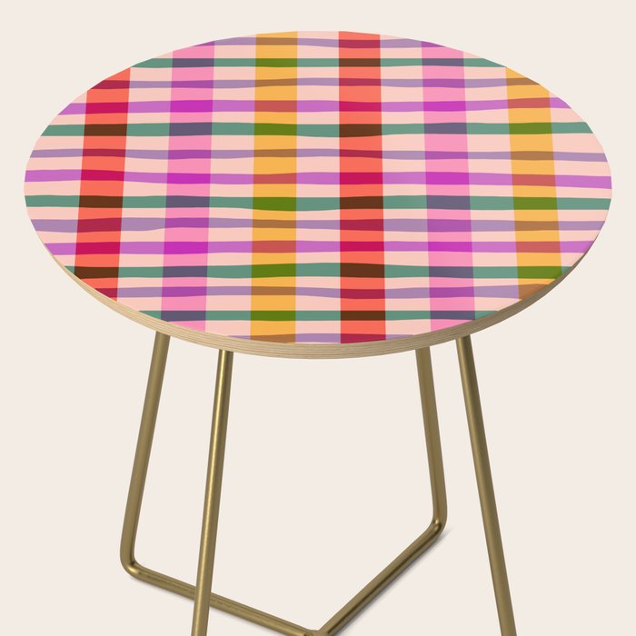 Wobbly Colorful Gingham Pattern Side Table Gallery Image 2