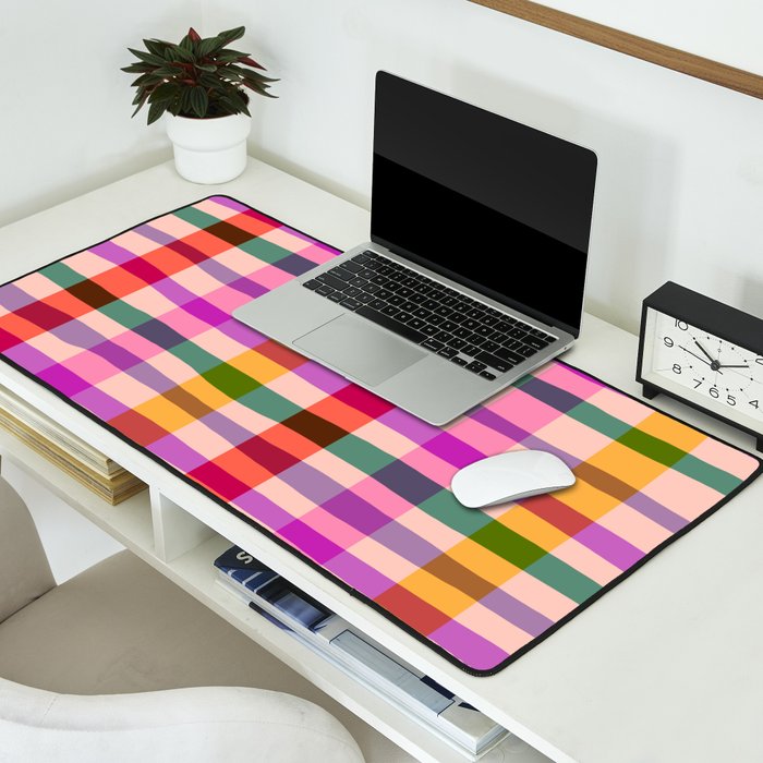 Wobbly Colorful Gingham Pattern Desk Mat Gallery Image 2