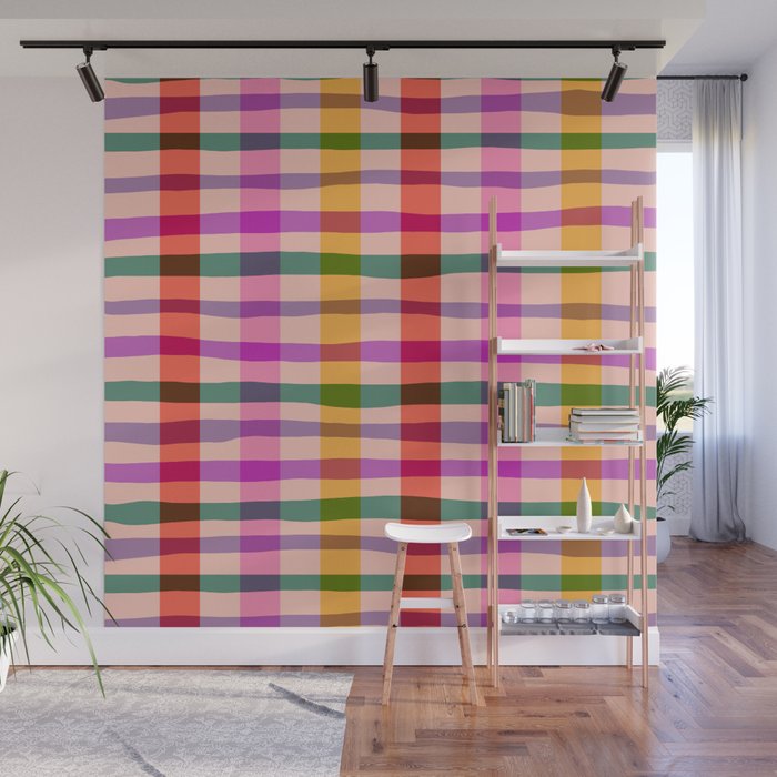 Wobbly Colorful Gingham Pattern Wall Mural Gallery Image 1