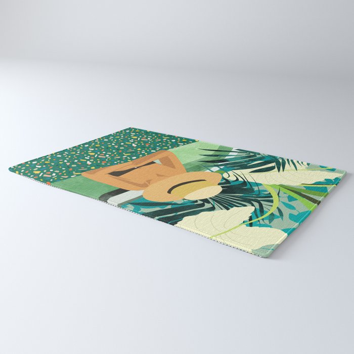 Chill, Modern Bohemian Black Woman Travel Illustration | Terrazzo Tropical Swimming Pool Fashion Rug Gallery Image 3