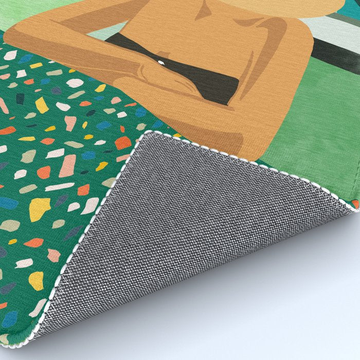 Chill, Modern Bohemian Black Woman Travel Illustration | Terrazzo Tropical Swimming Pool Fashion Rug Gallery Image 4