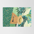 Chill, Modern Bohemian Black Woman Travel Illustration | Terrazzo Tropical Swimming Pool Fashion Rug Gallery Image 2