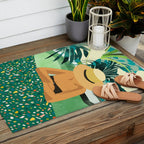 Chill, Modern Bohemian Black Woman Travel Illustration | Terrazzo Tropical Swimming Pool Fashion Outdoor Rug Gallery Image 2