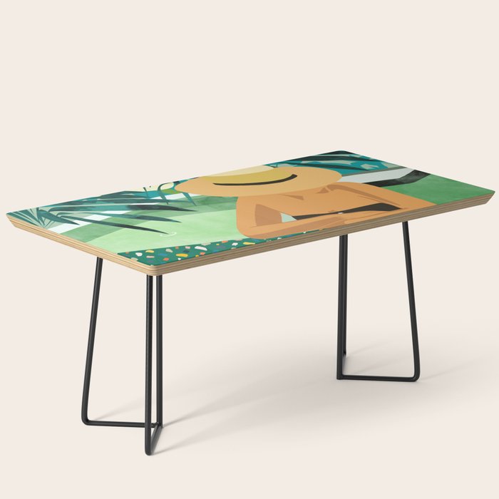 Chill, Modern Bohemian Black Woman Travel Illustration | Terrazzo Tropical Swimming Pool Fashion Coffee Table Gallery Image 1