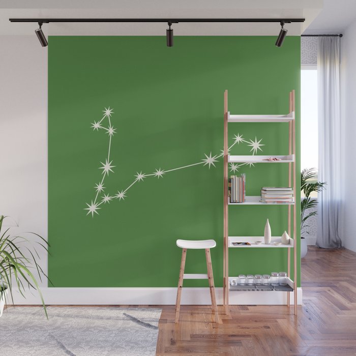 Pisces Zodiac Star Constellation Line Art Kelly Green Wall Mural Gallery Image 1