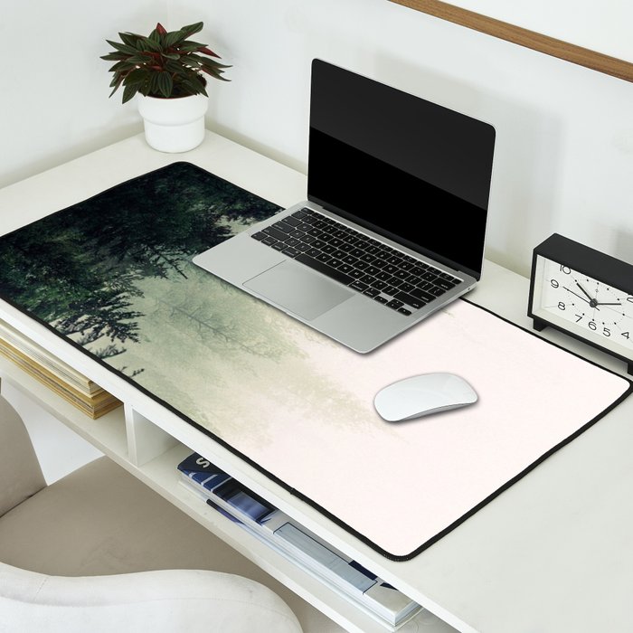 Foggy Pine Trees Desk Mat Gallery Image 2