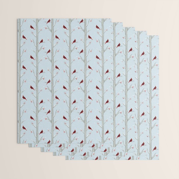 Red Cardinal Bird In The Winter Forest Wrapping Paper Gallery Image 3