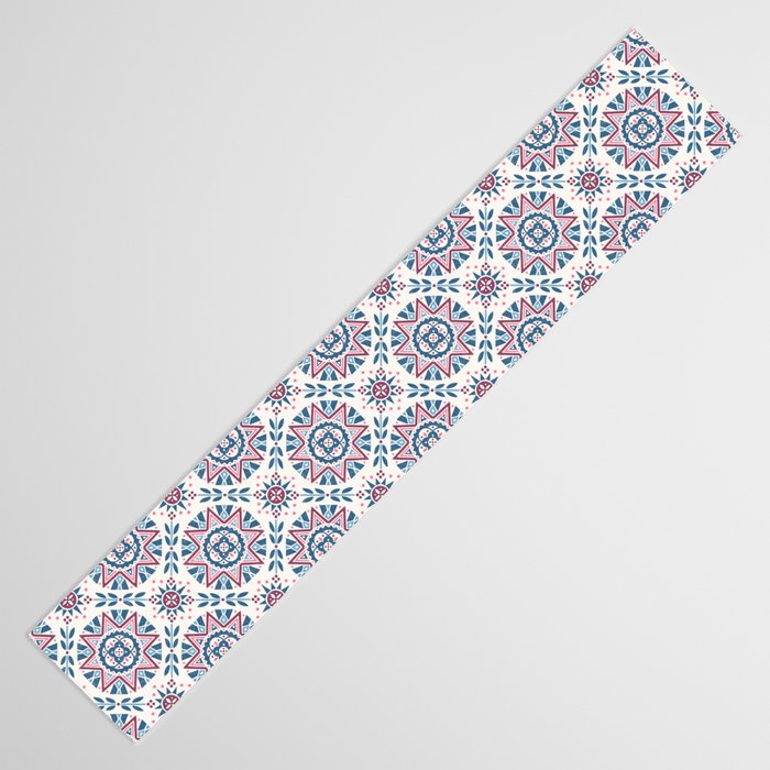 Folk Art Shapes Block Print - Blue and Burgundy Table Runner Gallery Image 3