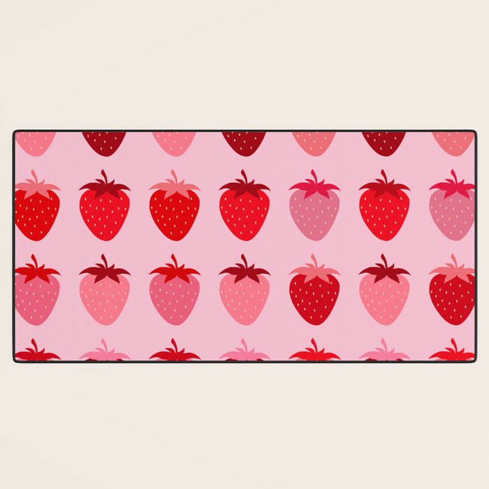 Les Fraises | 01 - Fruit Print Pink And Red Strawberry Preppy Modern Decor Abstract Strawberries Desk Mat Gallery Image 3