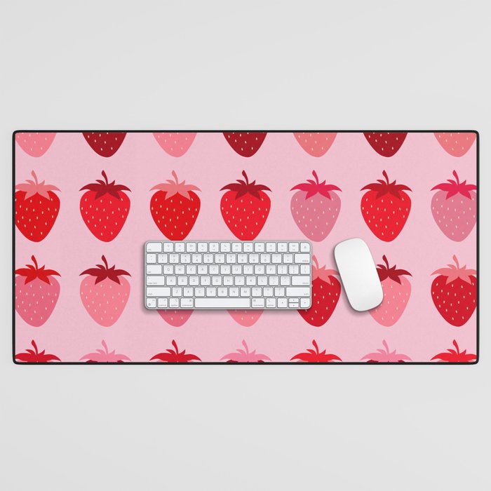 Les Fraises | 01 - Fruit Print Pink And Red Strawberry Preppy Modern Decor Abstract Strawberries Desk Mat Gallery Image 1