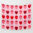 Les Fraises | 01 - Fruit Print Pink And Red Strawberry Preppy Modern Decor Abstract Strawberries Wall Tapestry Gallery Image 4