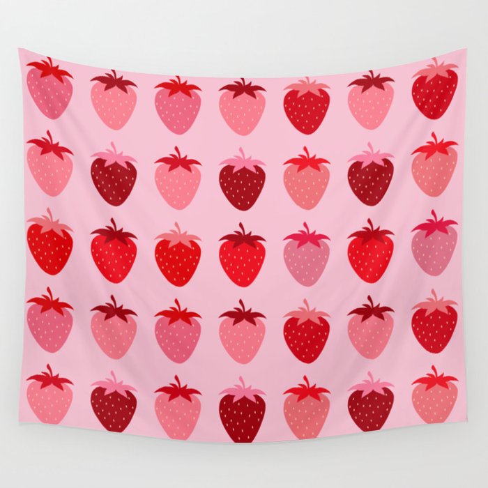 Les Fraises | 01 - Fruit Print Pink And Red Strawberry Preppy Modern Decor Abstract Strawberries Wall Tapestry Gallery Image 4