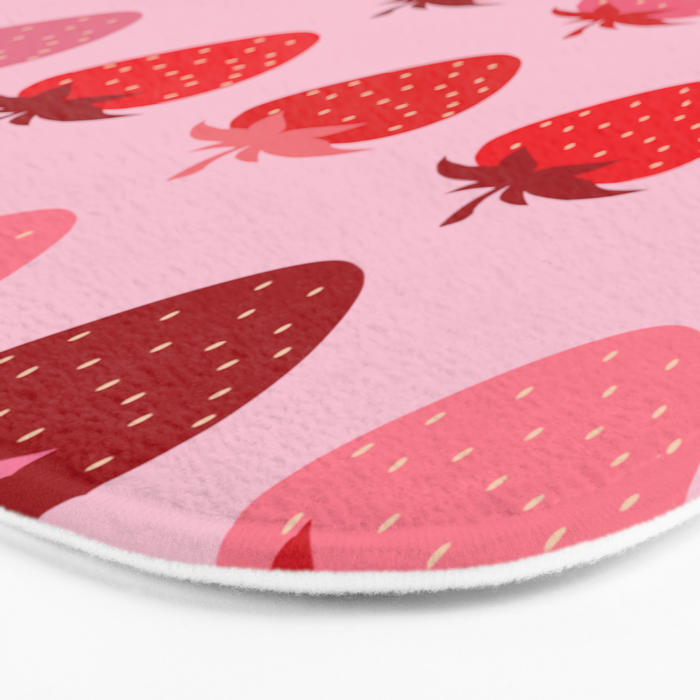 Les Fraises | 01 - Fruit Print Pink And Red Strawberry Preppy Modern Decor Abstract Strawberries Bath Mat Gallery Image 3