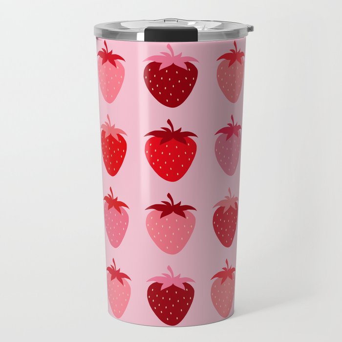 Les Fraises | 01 - Fruit Print Pink And Red Strawberry Preppy Modern Decor Abstract Strawberries Travel Mug Gallery Image 1