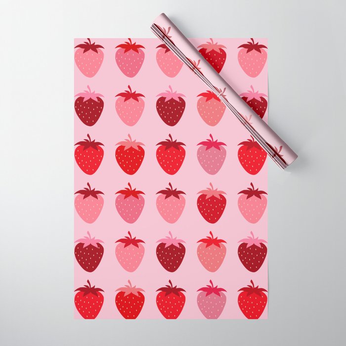 Les Fraises | 01 - Fruit Print Pink And Red Strawberry Preppy Modern Decor Abstract Strawberries Wrapping Paper Gallery Image 1
