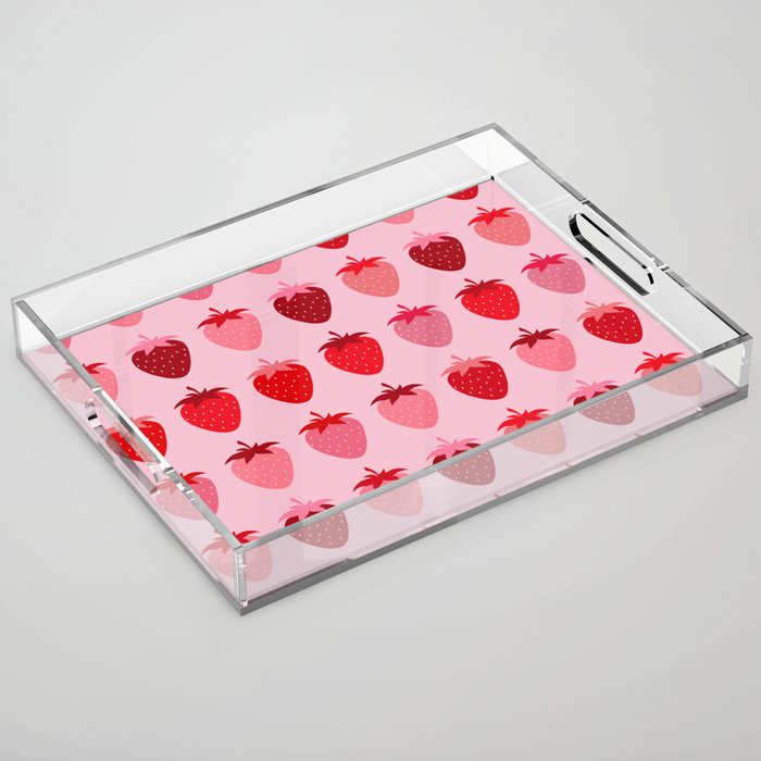 Les Fraises | 01 - Fruit Print Pink And Red Strawberry Preppy Modern Decor Abstract Strawberries Acrylic Tray Gallery Image 1