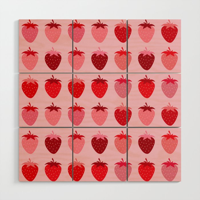 Les Fraises | 01 - Fruit Print Pink And Red Strawberry Preppy Modern Decor Abstract Strawberries Wood Wall Art Gallery Image 1
