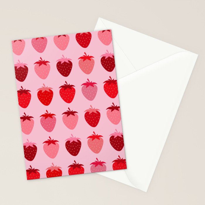 Les Fraises | 01 - Fruit Print Pink And Red Strawberry Preppy Modern Decor Abstract Strawberries Stationery Card Gallery Image 2