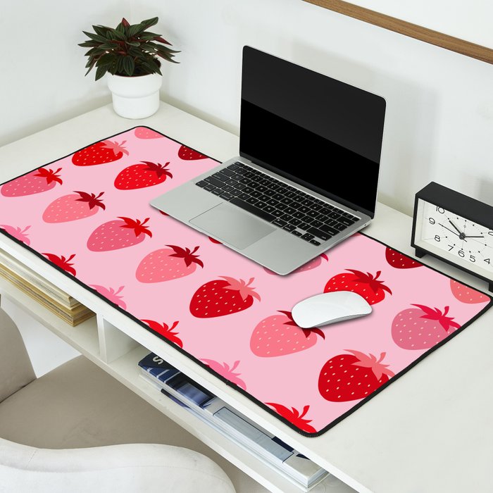 Les Fraises | 01 - Fruit Print Pink And Red Strawberry Preppy Modern Decor Abstract Strawberries Desk Mat Gallery Image 2