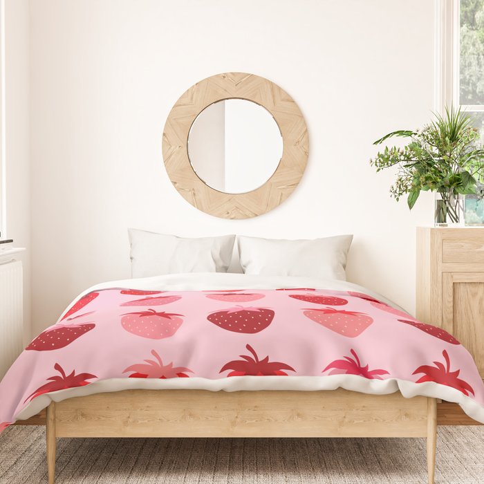 Les Fraises | 01 - Fruit Print Pink And Red Strawberry Preppy Modern Decor Abstract Strawberries Duvet Cover Gallery Image 3