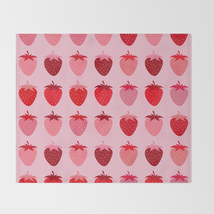 Les Fraises | 01 - Fruit Print Pink And Red Strawberry Preppy Modern Decor Abstract Strawberries Throw Blanket Gallery Image 2