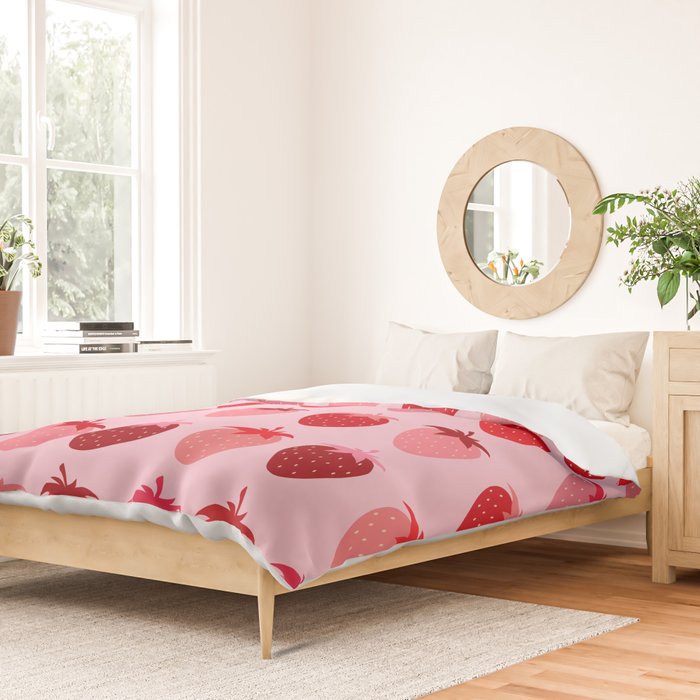 Les Fraises | 01 - Fruit Print Pink And Red Strawberry Preppy Modern Decor Abstract Strawberries Duvet Cover Gallery Image 2