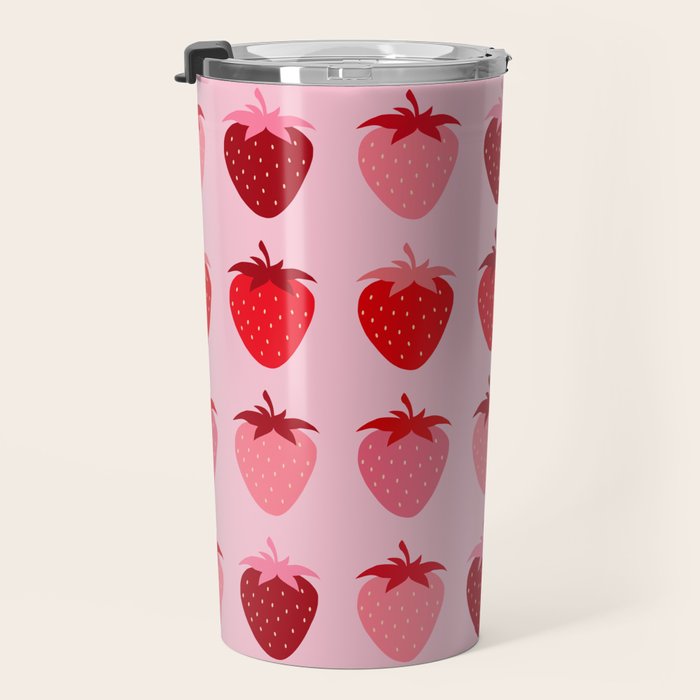 Les Fraises | 01 - Fruit Print Pink And Red Strawberry Preppy Modern Decor Abstract Strawberries Travel Mug Gallery Image 3