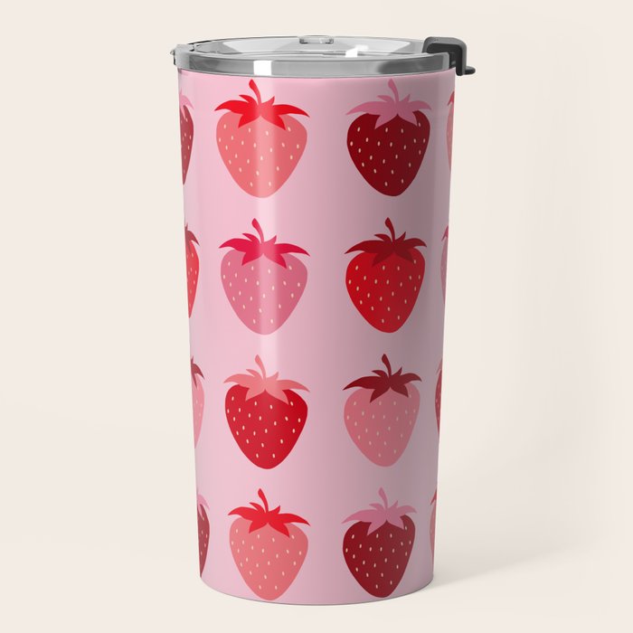 Les Fraises | 01 - Fruit Print Pink And Red Strawberry Preppy Modern Decor Abstract Strawberries Travel Mug Gallery Image 2
