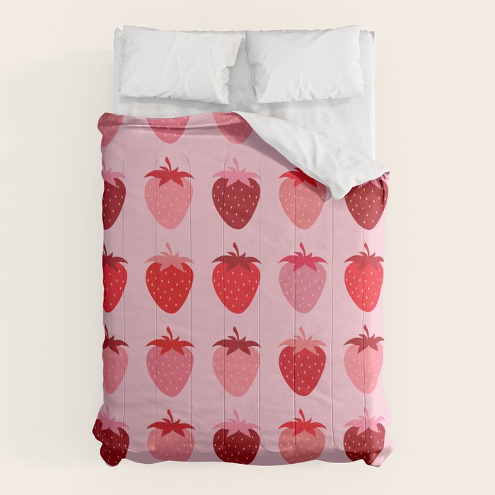 Les Fraises | 01 - Fruit Print Pink And Red Strawberry Preppy Modern Decor Abstract Strawberries Comforter Gallery Image 6
